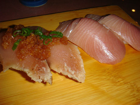 Nigiri sushi - Albacore $4 and Hamachi $5