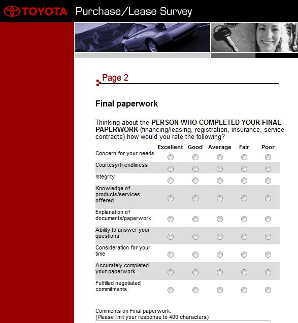 Toyota customer survey
